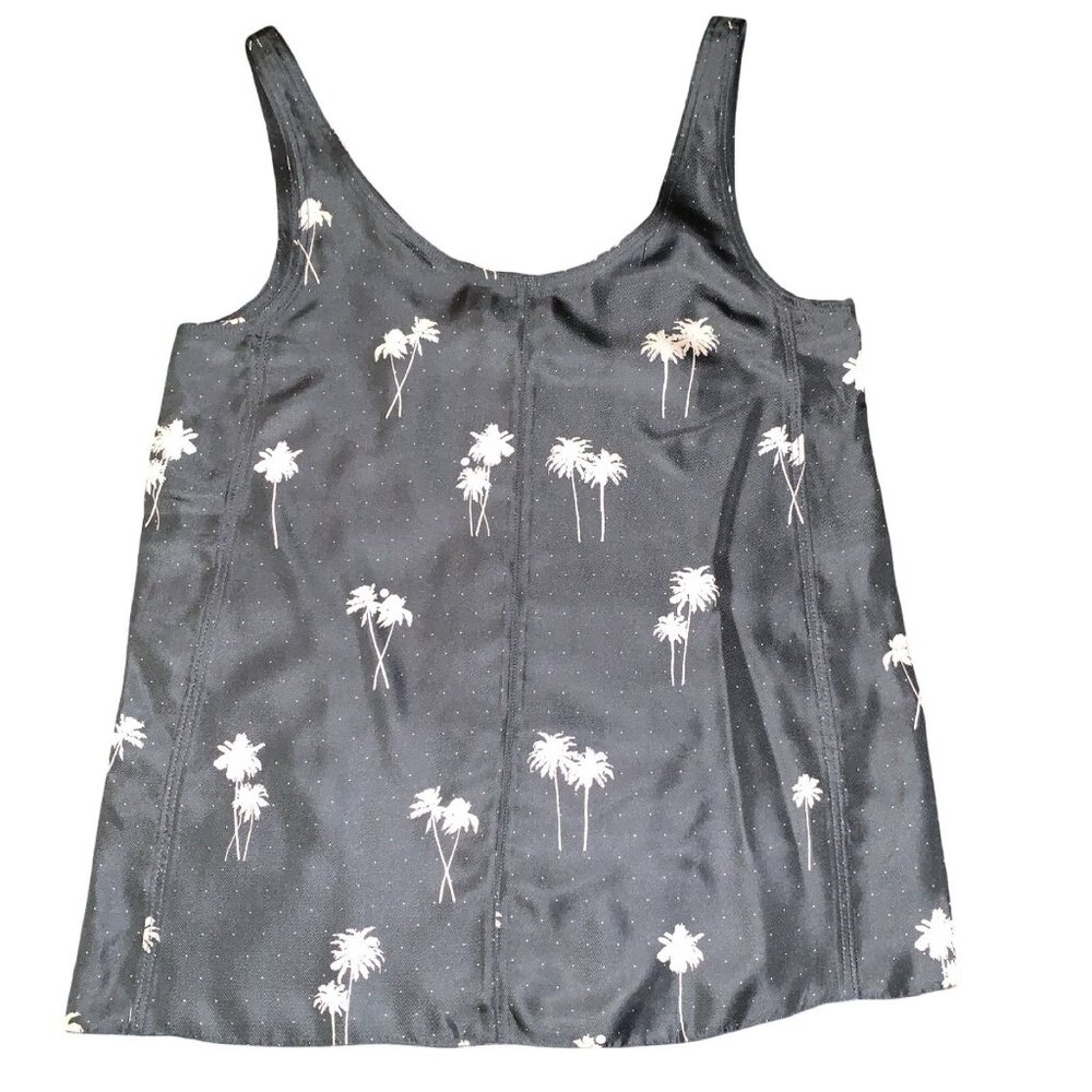 Rag & Bone Natalie Silk Palm Tree Sleeveless Tank Top in Black Sz S Lightweight